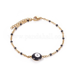 Bracelets avec liens d'émail 304 en acier inoxydable, avec la chaîne du câble et du homard fermoirs griffe, mauvais œil, or, noir, 6-7/8 pouce ~ 7-1/8 pouces (17.5~18 cm), 2mm