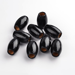 Dyed Barrel Natural Wood Beads, Lead Free, Black, 28~30x20mm, Hole: 8.5~10.5mm