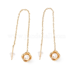 Boucles d'oreilles pendantes longues fleur avec perle en plastique, 304 fil d'oreille en acier inoxydable pour femme, or, 100mm, pin: 1 mm