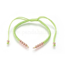 Nylonschnur geflochtene Perlen Armbänder machen, mit Messing-Perlen, langlebig plattiert, Echtes rosafarbenes Gold überzogen, Rasen grün, 10-1/4 Zoll ~ 11-5/8 Zoll (26~29.6 cm)