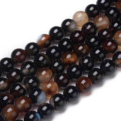 Natürliche schwarze Achat Perlen Stränge, gefärbt und erhitzt, Klasse B, Runde, 6 mm, Bohrung: 1.2 mm, ca. 63 Stk. / Strang, 14.76 Zoll (37.5 cm)