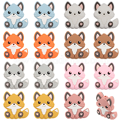 CHGCRAFT 16Pcs 8 Colors Fox Food Grade Eco-Friendly Silicone Beads, Chewing Beads For Teethers, DIY Nursing Necklaces Making, Mixed Color, 30x26.5x9.5mm, Hole: 2.2mm, 2pcs/color