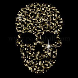 Imprimé léopard crâne verre hotfix strass, fer sur les appliques, accessoires de costumes, pour les vêtements, Sacs, pantalon, or, 297x210mm