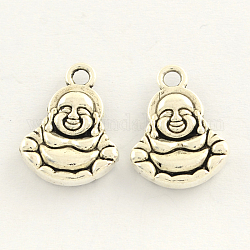 Tibetan Style Zinc Alloy Charms, The Laughing Buddha, Antique Silver, 14x10x3mm, Hole: 2mm, about 1163pcs/1000g