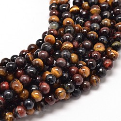 Natural Mixed Tiger Eye Round Bead Strands, 12mm, Hole: 1mm, about 34pcs/strand, 16 inch