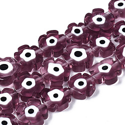 Handmade Lampwork Beads Strands, Flower with Evil Eye, Old Rose, 7~9x7~9x3mm, Hole: 0.8mm, about 50~52pcs/strand, 14.57 inch~15.35 inch(37~39cm)