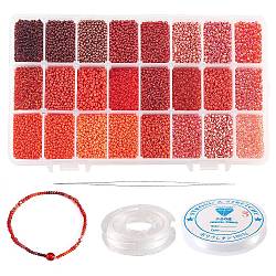 480g 24 couleurs 12/0 perles rondes rocailles en verre opaque, avec 1 aiguilles à perles et 2 rouleaux de fil de cristal élastique, rouge, 2mm, 20 g / couleur