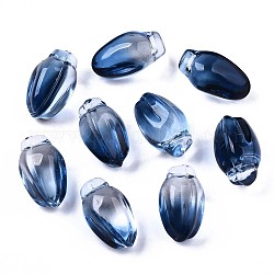 Transparent Spray Painted Glass Beads, Flower, Prussian Blue, 15x9x8mm, Hole: 1.2mm