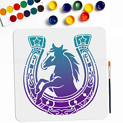 MAYJOYDIY US 1Pc PET Hollow Out Drawing Painting Stencils, with 1Pc Art Paint Brushes, for DIY Scrapbook, Photo Album, Horse, 300x300mm