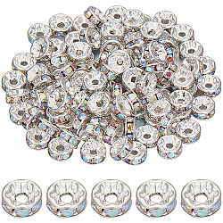 SUNNYCLUE 1 Box 200PCS 8mm Rondelle Spacer Beads Rhinestone Round Crystal Charms Silver Ab Color Czech Silver Metal Round Shiny Plated Loose Beads for Jewelry Making Chain Beading DIY Supplies