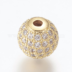 Messing Mikro ebnen Zirkonia Perlen, Runde, golden, Transparent, 10 mm, Bohrung: 2 mm