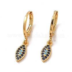 Rack Plating Brass Micro Pave Cubic Zirconia Leverback Earrings, Long-Lasting Plated Eye Dangle Earring for Women, Cadmium Free & Lead Free, Real 18K Gold Plated, 24.5mm, Pin: 1mm