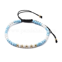 Nylon regolabile bracciali intrecciati cavo di perline, con perle di semi di vetro e perle di ottone, ciano chiaro, diametro interno: 2-3/8~3-3/4 pollice (5.9~9.4 cm)