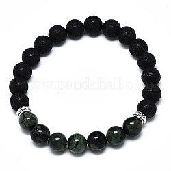 Bracelets extensibles avec perles de pierre précieuse naturelle, avec des perles de pierre de lave synthétique et des perles en alliage, ronde, diamètre intérieur: 2-1/8 pouces (5.5 cm), perles: 8.5 mm