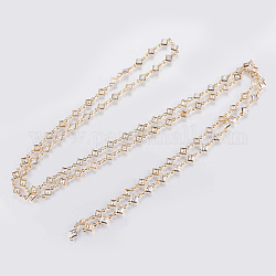 Handgefertigte Perlenketten aus Messing, gelötet, mit facettierten Zirkonia-Gliedern, Rhombus, golden, 39.3 Zoll (1 m)