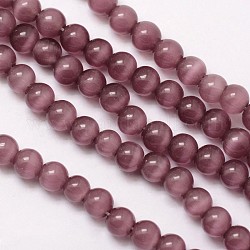 Chapelets de perles d'œil de chat, ronde, vieille rose, 6mm, Trou: 1mm, Environ 68 pcs/chapelet, 15.5 pouce