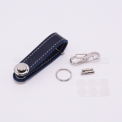 PU Leder Schlüsselanhänger, mit Zinklegierungszubehör, Mitternachtsblau, 10.5x1.96 cm