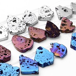 Гальванические природный кристалл кварца бусы пряди, плоские бусины для плит, druzy кристалл жеода, самородки, разноцветные, 27~37x21~31x5~6 мм, отверстие : 0.5 мм, около 6 шт / нитка, 6 дюйм