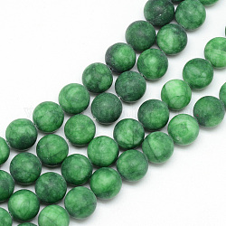 Chapelets de perle en jade blanc naturel, teinte, mat, ronde, verte, 10~11mm, Trou: 1.5mm, Environ 38~39 pcs/chapelet, 14.9 pouce