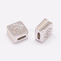 Brass Micro Pave Cubic Zirconia Beads, Square, Lead Free & Nickel Free & Cadmium Free, Clear, Platinum, 6x6x3mm, Hole: 1x3mm