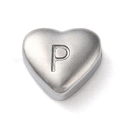 Perles en 201 acier inoxydable, couleur inoxydable, cœur, lettre p, 7x8x3.5mm, Trou: 1.5mm