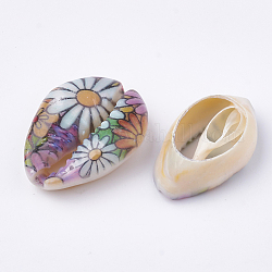 Perles de coquillage cauri naturelles imprimées, pas de trous / non percés, colorées, 20~25x14~16x5~7mm