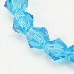 Halb handgemachte transparente Glasperlen Stränge, Doppelkegel, Verdeck blau, 6 mm, Bohrung: 1 mm, ca. 46 Stk. / Strang, 10.63 Zoll