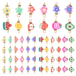 PandaHall 72pcs Flower Fruit Polymer Clay Charm 12 Styles Connector Link Charms Watermlon Strawberry Avocado Cute Spacer Beads With Brass and 304 Stainless Steel Findings for Boho Jewelry Making
