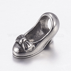 304 perline europei in acciaio inox, perline con foro grande, scarpe col tacco alto, argento antico, 15x7.5x10.5mm, Foro: 5 mm