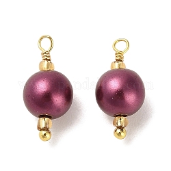 Colgantes de perlas de imitación de plástico abs, con accesorios de latón chapados en oro real de 18k y cuentas de vidrio, encanto redondo, rosa vieja, 16.5x8mm, agujero: 1.6 mm