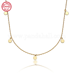 925 collar con colgante redondo plano de plata de ley para mujer., cadenas de cable collares, real 18k chapado en oro, 14.96 pulgada (38 cm)