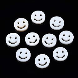 Бусины из натуральных пресноводных ракушек, плоские круглые с улыбающееся лицо, кремово-белые, 10x2 мм, отверстие : 0.7 мм