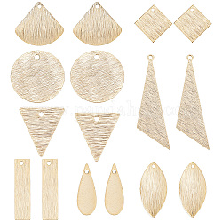SUNNYCLUE 32Pcs 8 Style Brass Pendants, Triangle & Teardrop & Fan & Square, Real 24K Gold Plated, 13~40x5~20.5x0.5~1mm, hole: 1~1.4mm, 4pcs/style