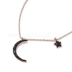 Ожерелье с подвеской в виде полумесяца и звезды со стразами, ионное покрытие (ip) 304 ювелирное изделие из нержавеющей стали для женщин, розовое золото , 15.91 дюйм (40.4 см)