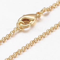 Brass Chain Necklaces, Cross/Rolo Chain, with Lobster Claw Clasps, Real 18K Gold Plated, 17.4 inch(44.3cm), 1.5mm