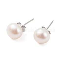 Orecchini a bottone con perle rotonde di perle naturali, con veri reperti in argento sterling placcati platino 925, bianco, 16.5x7~8mm