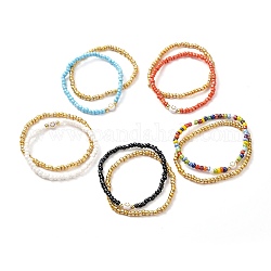 Bracelets en perles de rocaille de verre, avec des perles acryliques, plat rond avec le sourire, couleur mixte, diamètre intérieur: 2-1/8 pouce (5.5 cm), 2 pièces / kit