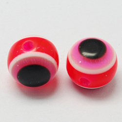 Redondas abalorios de resina mal de ojo, fucsia, 8x7mm, agujero: 1.8~2 mm