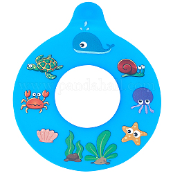 Bouchon d'évier en silicone, plat rond, motif sur le thème de l'océan, 155x130x6mm, diamètre intérieur: 55.5 mm