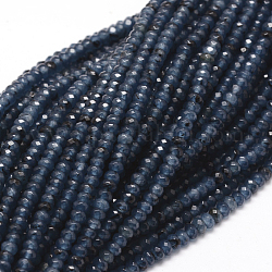 Fili di perline di giada naturale tinta malesia giada, sfaccettato, blu di Prussia, 4x2~3mm, Foro: 1 mm, circa 115pcs/filo, 14 pollice