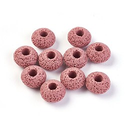 Perles de pierre de lave naturelle, teinte, rondelle, rose, 15.5~16x9.7~10mm, Trou: 5~5.4mm