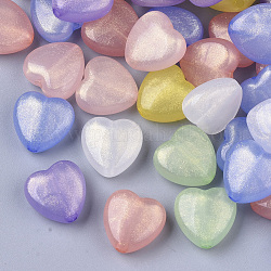 Perles en acrylique transparente, perles de paillettes, cœur, couleur mixte, 14x14x7mm, Trou: 1.8mm