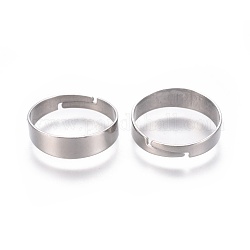 304 bases del anillo de dedo de acero inoxidable, anillo ajustable, color acero inoxidable, tamaño de 7, 17mm