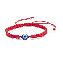 Geflochtenes Perlenarmband aus Harz mit bösem Blick, rotes verstellbares Armband für Kinder, Blau, Innendurchmesser: 2-3/8~3-1/2 Zoll (6~8.75 cm)