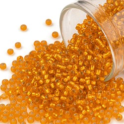 Toho perles de rocaille rondes, Perles de rocaille japonais, (30f) jacinthe clair orange doublé argent mat, 11/0, 2.2mm, Trou: 0.8mm, environ 50000 pcs / livre