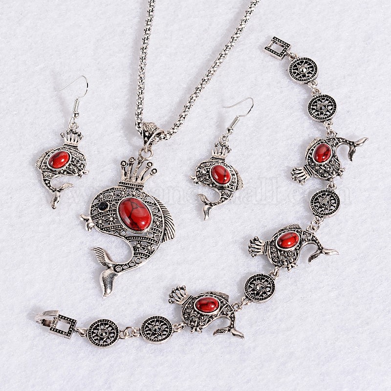 Wholesale Antique Silver Plated Fashionable Retro Synthetic Turquoise