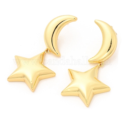 Crescent Moon and Star Dangle Stud Earrings