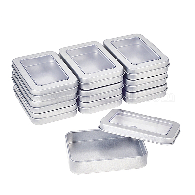 12 Pack Empty Rectangular Metal Storage Organizer Tins with Clear Window Hinged 