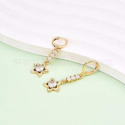 Серьги-гвоздики с застежкой-молнией star латунные с микропаве из кубических цирконий EJEW-N058-02G-1