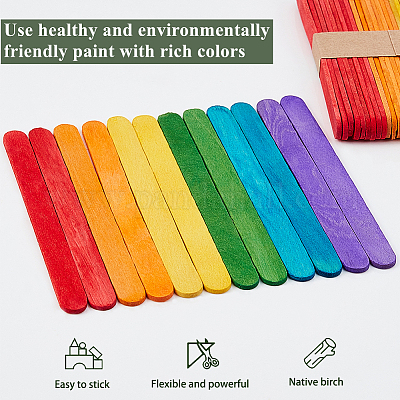 Wholesale OLYCRAFT 500PCS Colorful Wood Craft Stick 4-1/2 Inch length  Natural Birch Wood Popsicle Sticks for DIY 